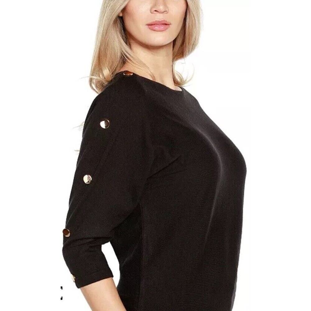 Belldini Women's Sweater Gold-Trim 3/4 Dolman Sleeves Size Small Black NWT